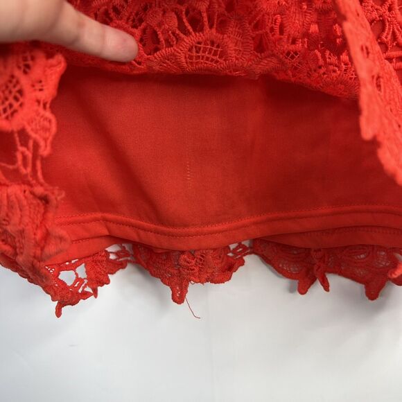 Nanette Lepore Size M Blouse Coral Floral Lace Mock Neck Sleeveless Exposed Zip - Picture 6 of 10